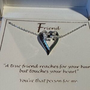 FRIEND  Silver Heart Necklace With Inscription  And Quote.